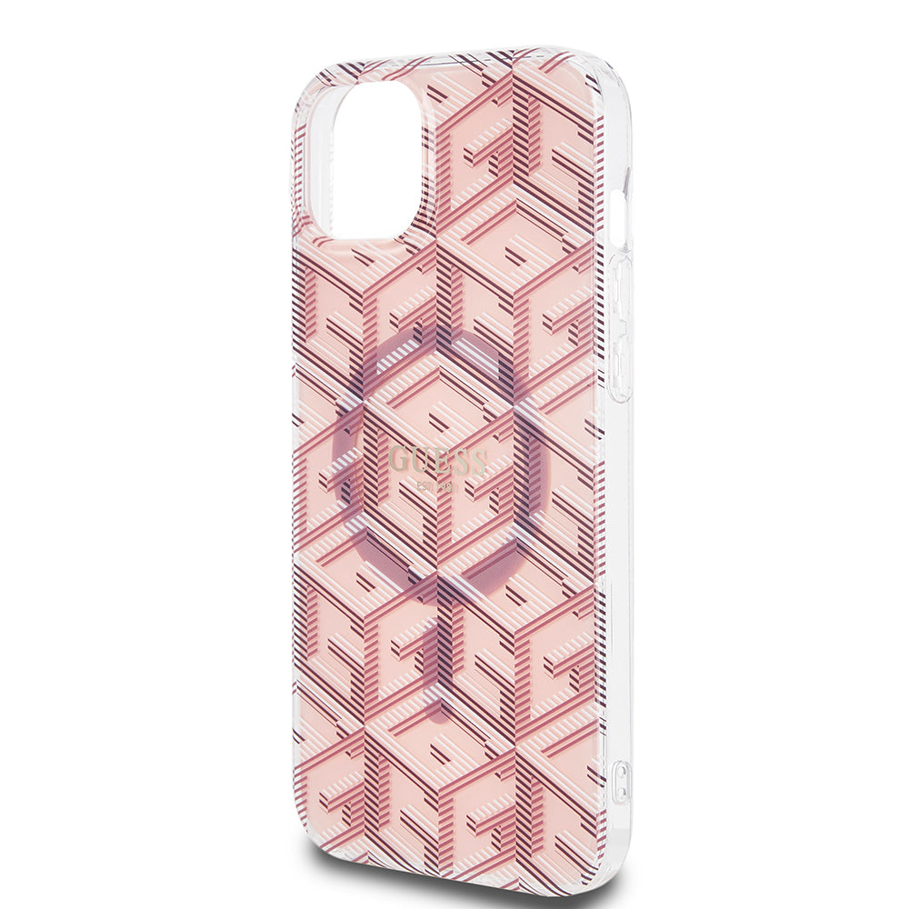 Husa MagSafe pentru Apple iPhone 15 Plus, Guess, IML Gcube, Roz