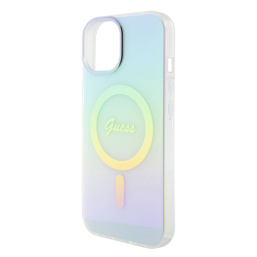 Husa MagSafe pentru Apple iPhone 15 Plus, Guess, IML Iridescent, Turcoaz