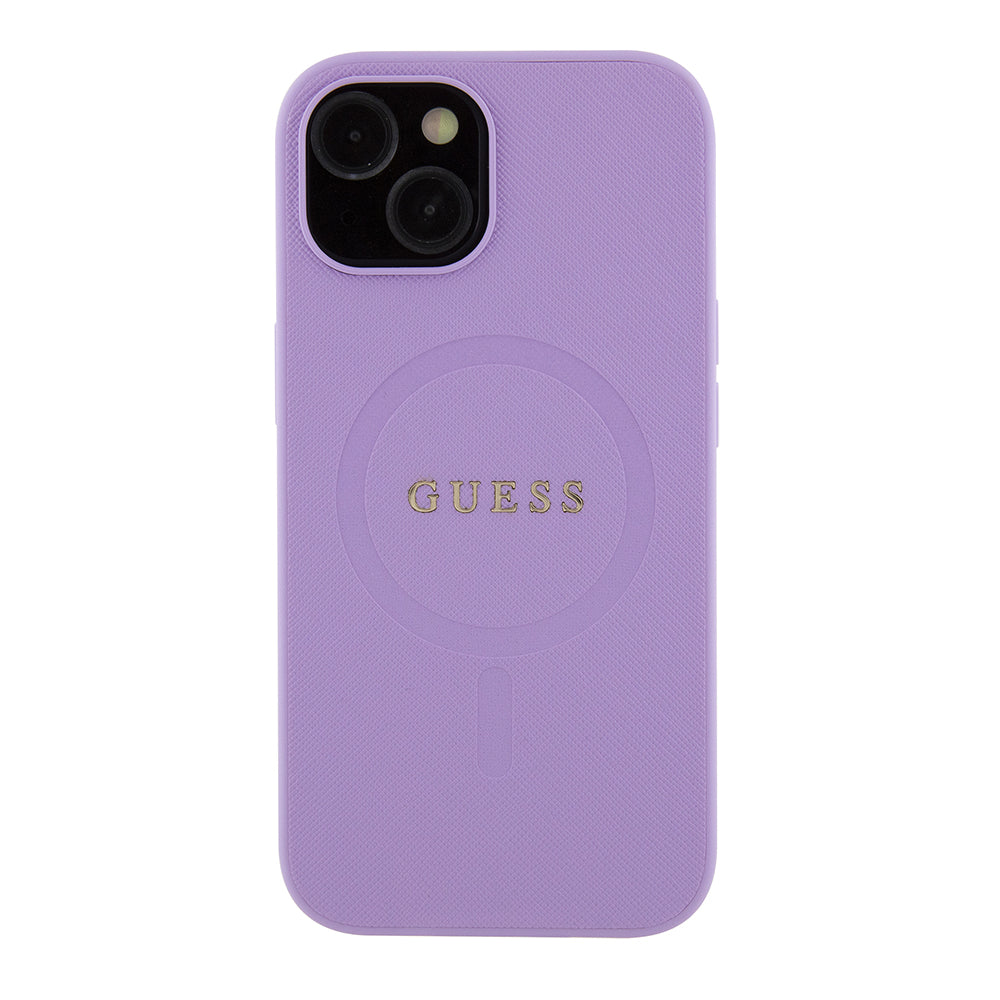 Husa MagSafe pentru Apple iPhone 15 Plus, Guess, Saffiano, Mov