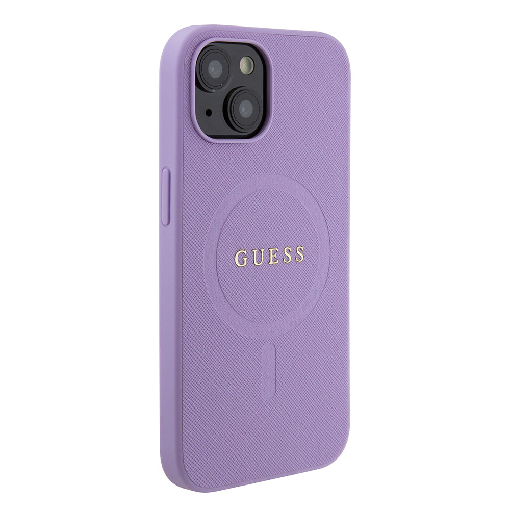 Husa MagSafe pentru Apple iPhone 15 Plus, Guess, Saffiano, Mov