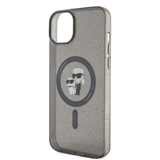 Husa MagSafe pentru Apple iPhone 15 Plus, Karl Lagerfeld, Glitter, Neagra