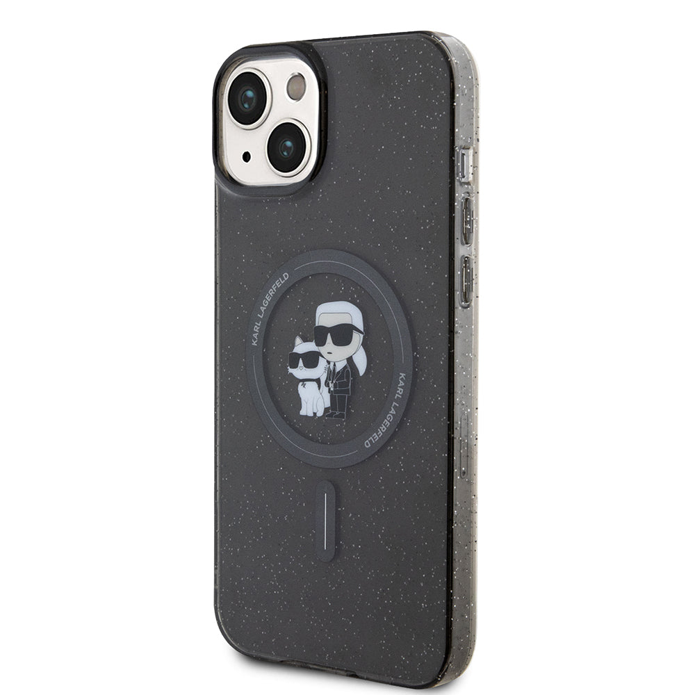 Husa MagSafe pentru Apple iPhone 15 Plus, Karl Lagerfeld, Glitter, Neagra