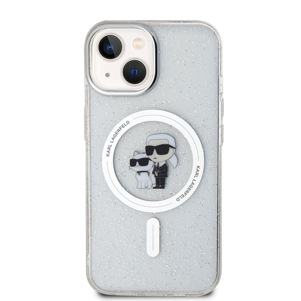 Husa MagSafe pentru Apple iPhone 15 Plus, Karl Lagerfeld, Glitter Karl & Choupette, Transparenta
