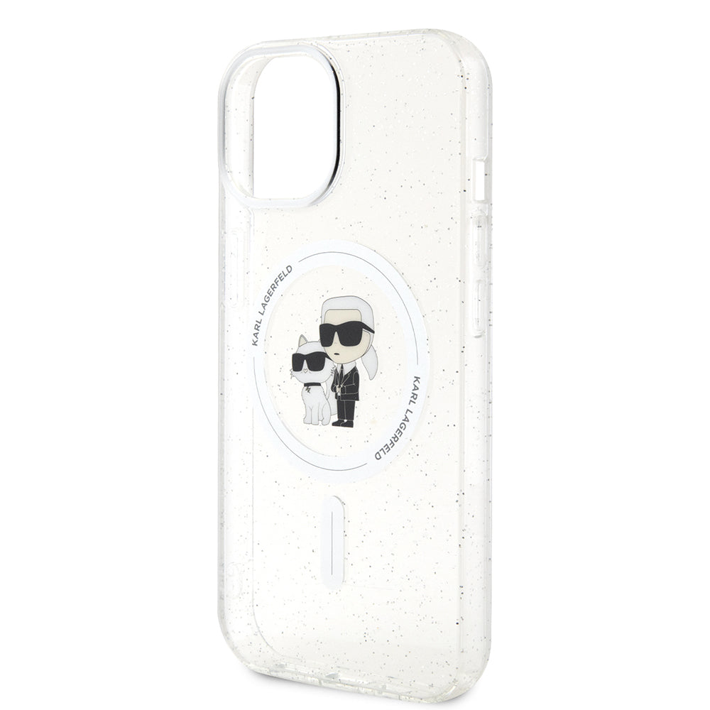 Husa MagSafe pentru Apple iPhone 15 Plus, Karl Lagerfeld, Glitter Karl & Choupette, Transparenta