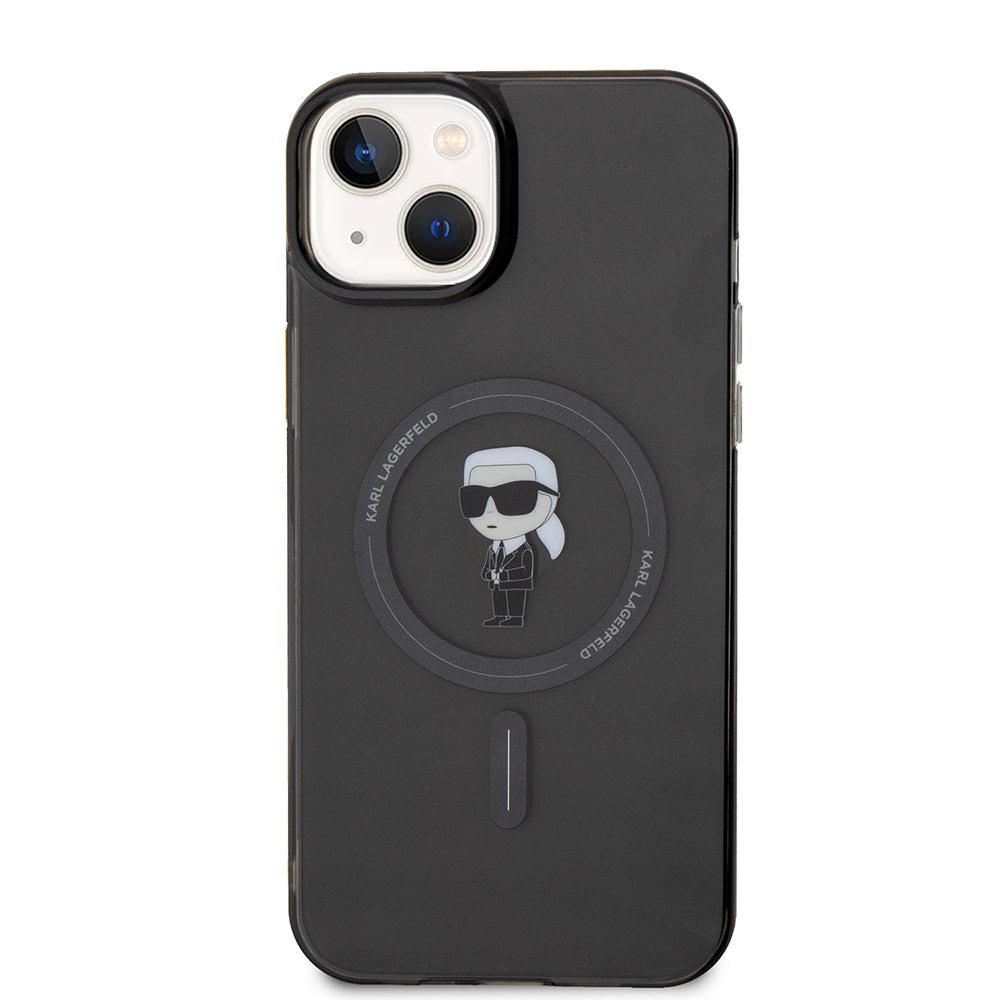 Husa MagSafe pentru Apple iPhone 15 Plus, Karl Lagerfeld, IML Ikonik Karl, Neagra