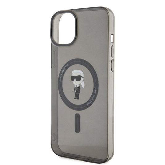 Husa MagSafe pentru Apple iPhone 15 Plus, Karl Lagerfeld, IML Ikonik Karl, Neagra
