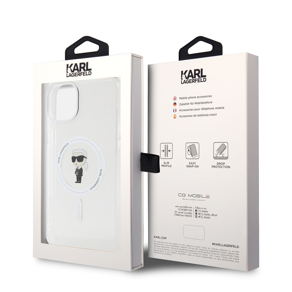 Husa MagSafe pentru Apple iPhone 15 Plus, Karl Lagerfeld, IML Ikonik Karl, Transparenta