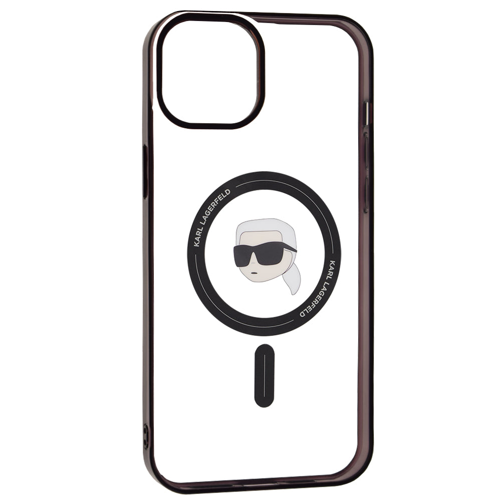 Husa MagSafe pentru Apple iPhone 15 Plus, Karl Lagerfeld, IML Karl's Head, Transparenta