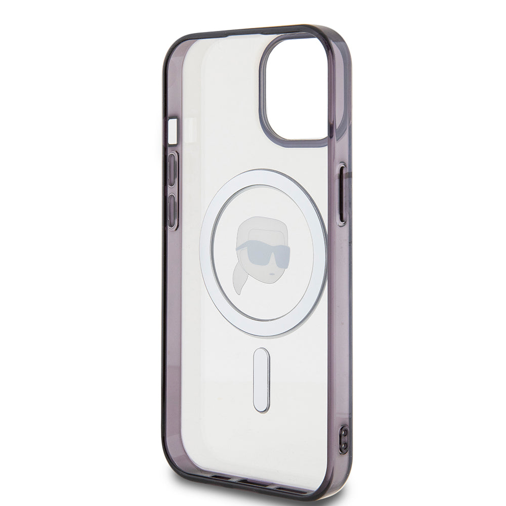 Husa MagSafe pentru Apple iPhone 15 Plus, Karl Lagerfeld, IML Karl's Head, Transparenta