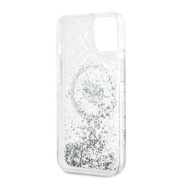 Husa MagSafe pentru Apple iPhone 15 Plus, Karl Lagerfeld, Liquid Glitter Choupette's Head, Transparenta