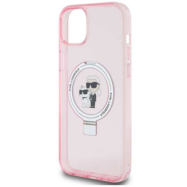 Husa MagSafe pentru Apple iPhone 15 Plus, Karl Lagerfeld, Ring Stand Karl & Choupette, Roz