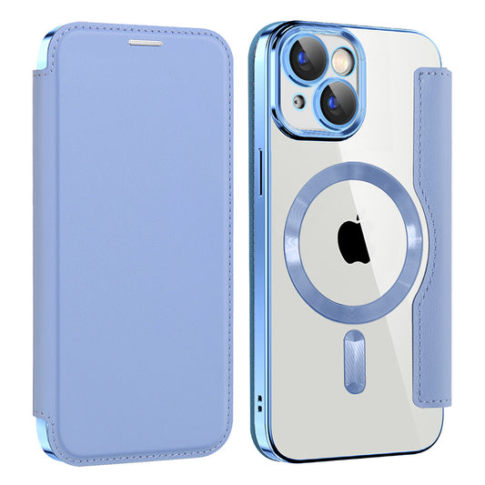 Husa MagSafe pentru Apple iPhone 15 Plus, Techsuit, SmartMag Book, Bleu
