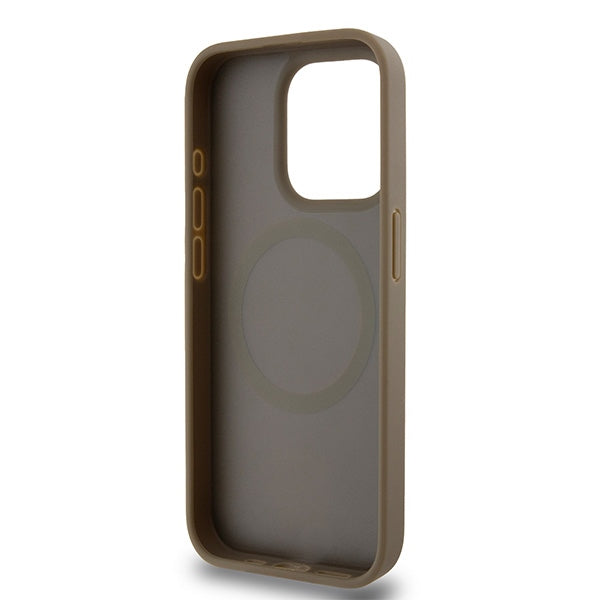 Husa MagSafe pentru Apple iPhone 15 Pro, DKNY, Monogram Pattern Metal Logo, Maro