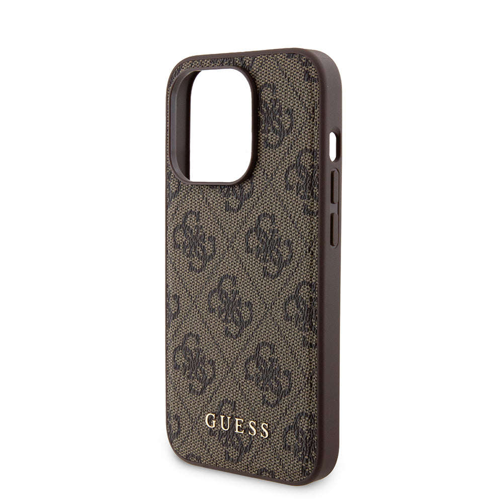 Husa MagSafe pentru Apple iPhone 15 Pro, Guess, Powerbank 4G Metal Logo, Maro