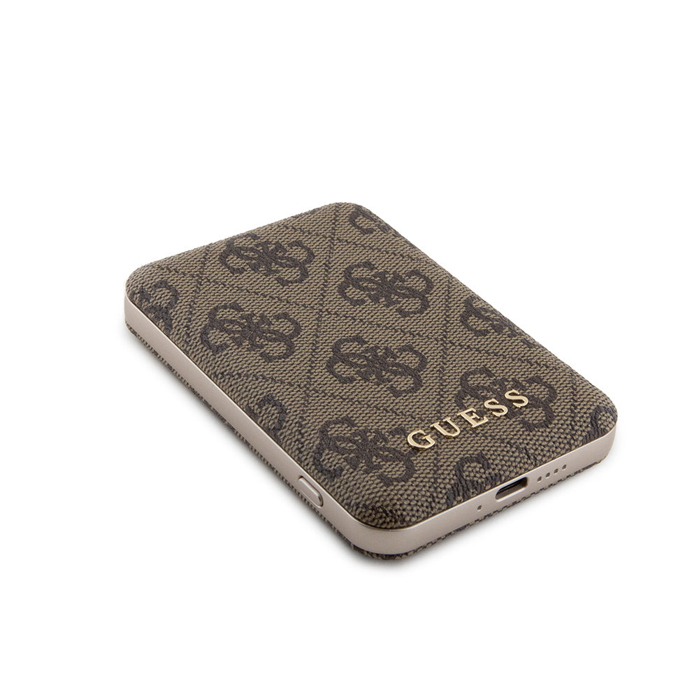Husa MagSafe pentru Apple iPhone 15 Pro, Guess, Powerbank 4G Metal Logo, Maro