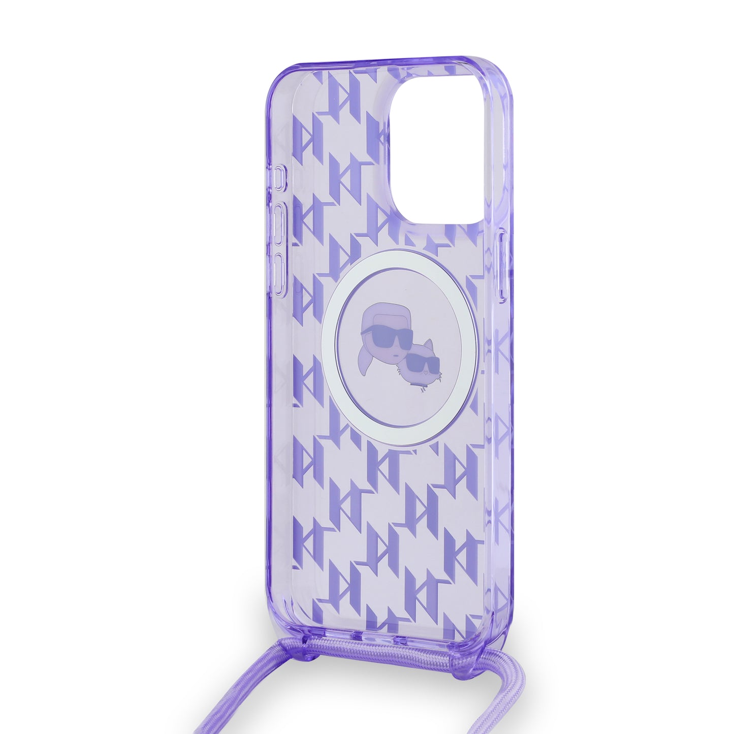 Husa MagSafe pentru Apple iPhone 15 Pro, Karl Lagerfeld, IML Crossbody Monogram Karl & Choupette's Heads, Mov