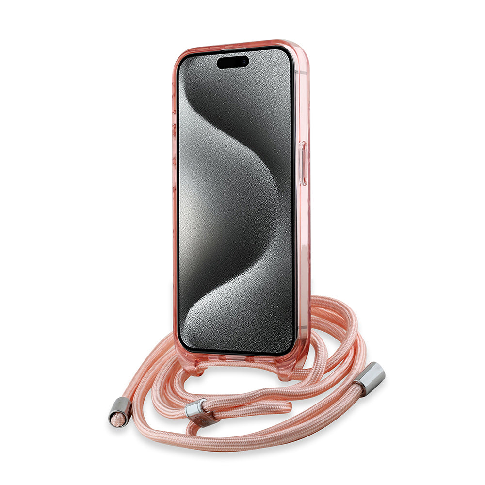 Husa MagSafe pentru Apple iPhone 15 Pro, Karl Lagerfeld, IML Crossbody Monogram Karl & Choupette's Heads, Roz