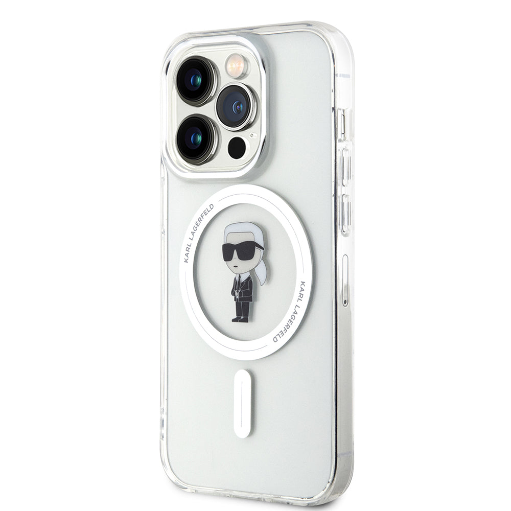 Husa MagSafe pentru Apple iPhone 15 Pro, Karl Lagerfeld, IML Ikonik Karl, Transparenta