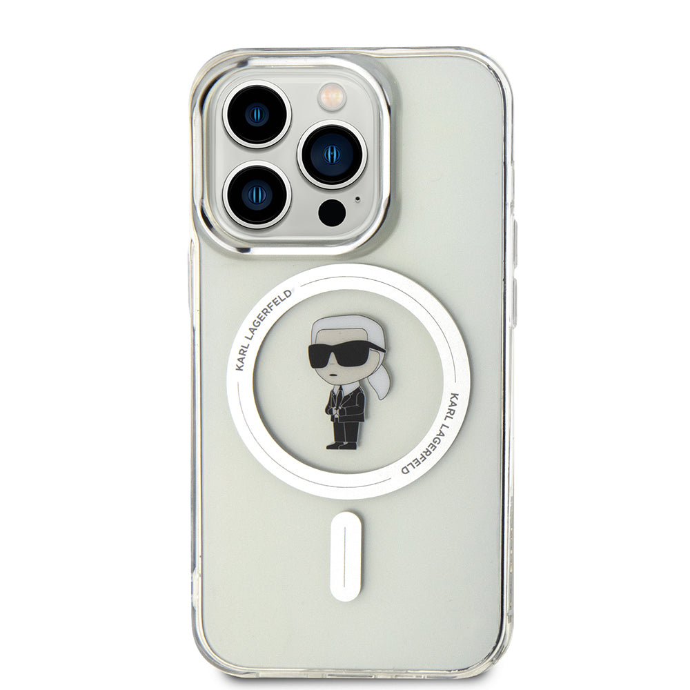 Husa MagSafe pentru Apple iPhone 15 Pro, Karl Lagerfeld, IML Ikonik Karl, Transparenta