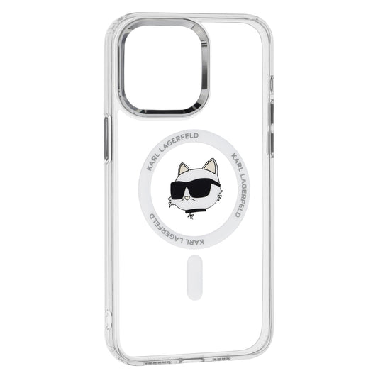 Husa MagSafe pentru Apple iPhone 15 Pro, Karl Lagerfeld, IML Metal Choupette's Head, Alba