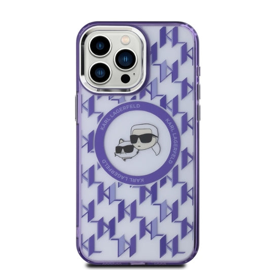 Husa MagSafe pentru Apple iPhone 15 Pro, Karl Lagerfeld, IML Monogram Karl & Choupette's Heads, Mov