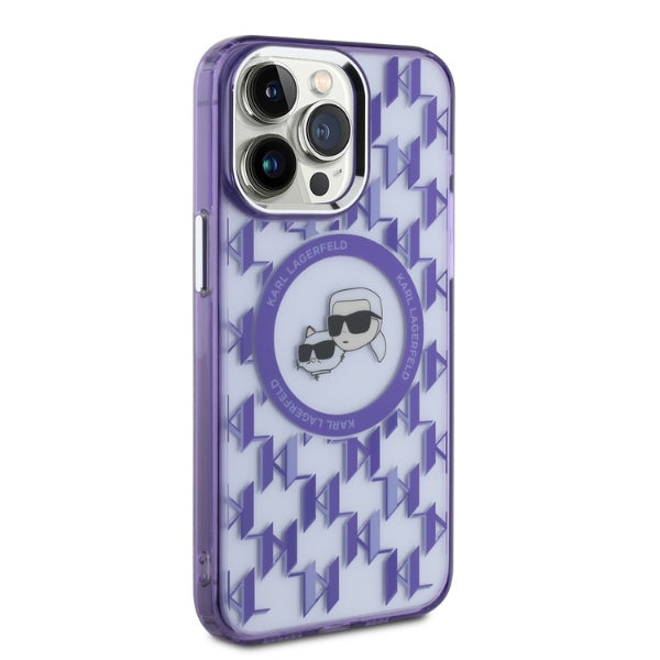 Husa MagSafe pentru Apple iPhone 15 Pro, Karl Lagerfeld, IML Monogram Karl & Choupette's Heads, Mov