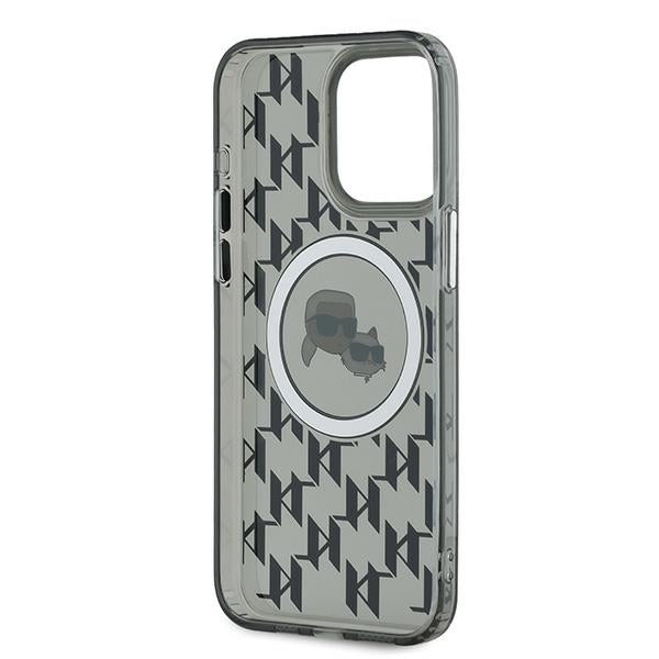 Husa MagSafe pentru Apple iPhone 15 Pro, Karl Lagerfeld, IML Monogram Karl & Choupette's Heads, Neagra