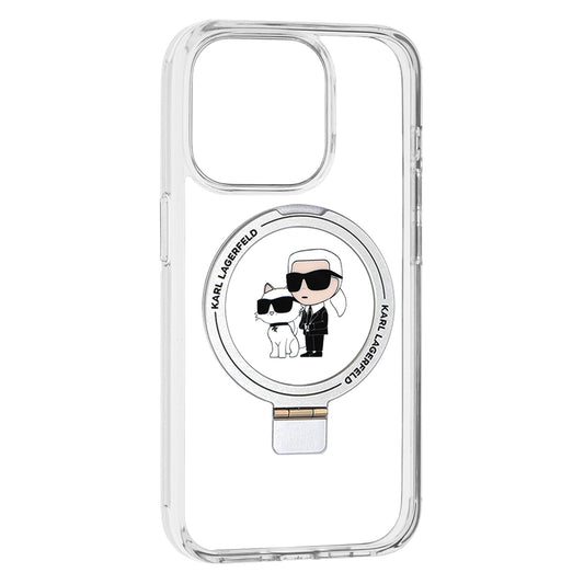 Husa MagSafe pentru Apple iPhone 15 Pro, Karl Lagerfeld, Ring Stand Karl & Choupette, Alba