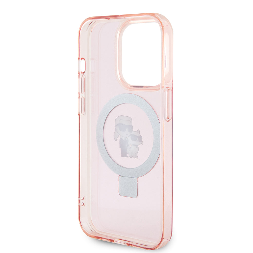 Husa MagSafe pentru Apple iPhone 15 Pro, Karl Lagerfeld, Ring Stand Karl & Choupette, Roz