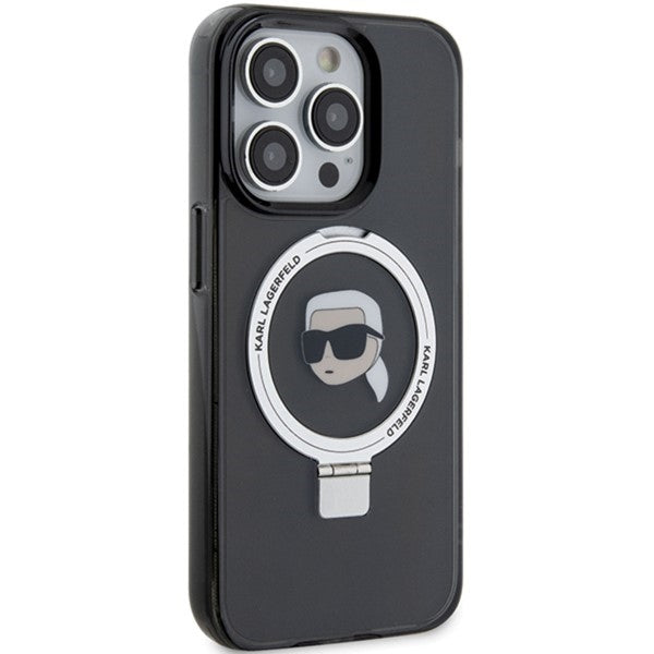Husa MagSafe pentru Apple iPhone 15 Pro, Karl Lagerfeld, Ring Stand Karl's Head, Neagra