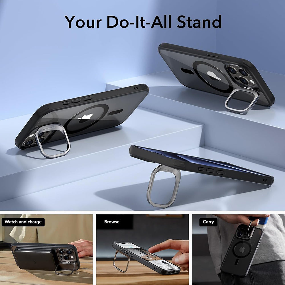 Husa MagSafe pentru Apple iPhone 15 Pro Max, ESR, Classic Hybrid Kickstand, Neagra Transparenta