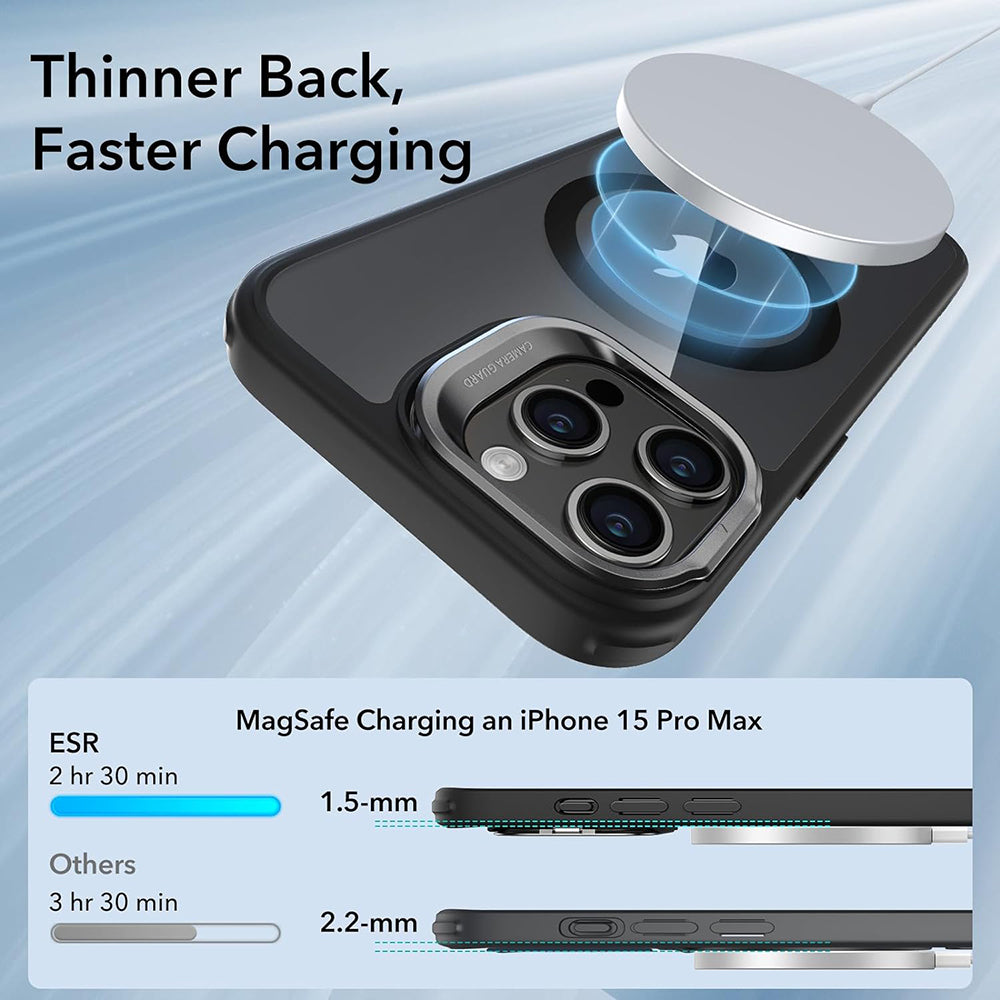 Husa MagSafe pentru Apple iPhone 15 Pro Max, ESR, Classic Hybrid Kickstand, Neagra Transparenta