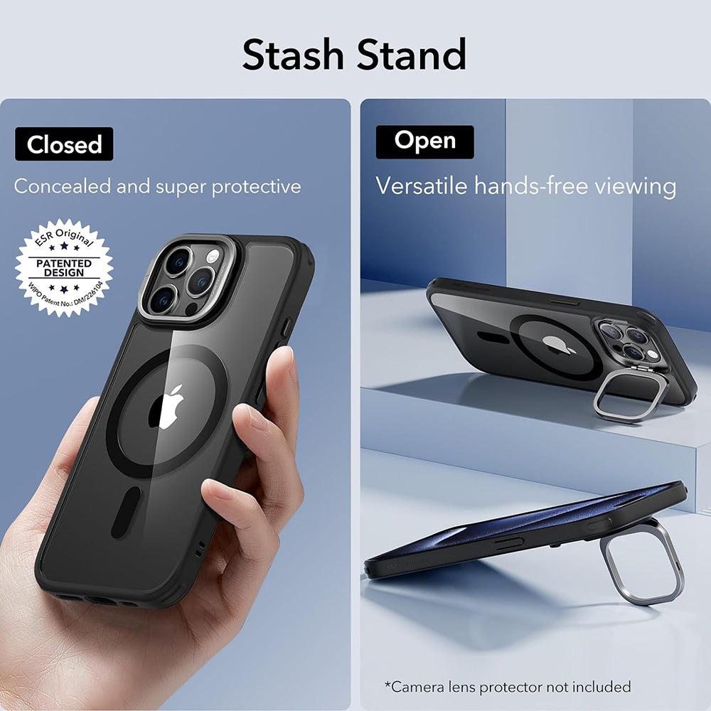Husa MagSafe pentru Apple iPhone 15 Pro Max, ESR, Classic Hybrid Kickstand, Neagra Transparenta