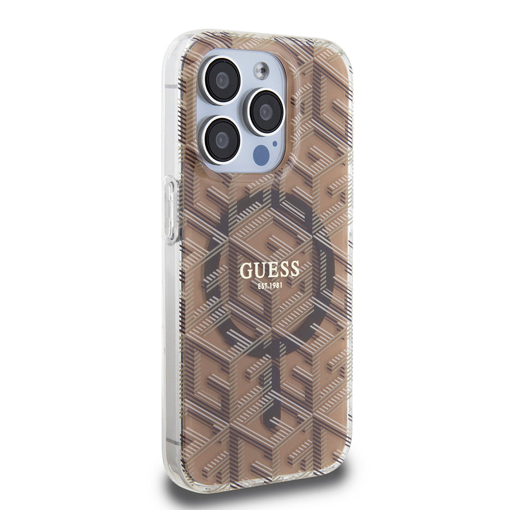 Husa MagSafe pentru Apple iPhone 15 Pro Max, Guess, IML Gcube, Maro