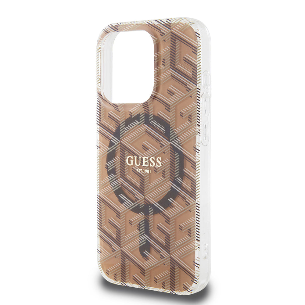 Husa MagSafe pentru Apple iPhone 15 Pro Max, Guess, IML Gcube, Maro