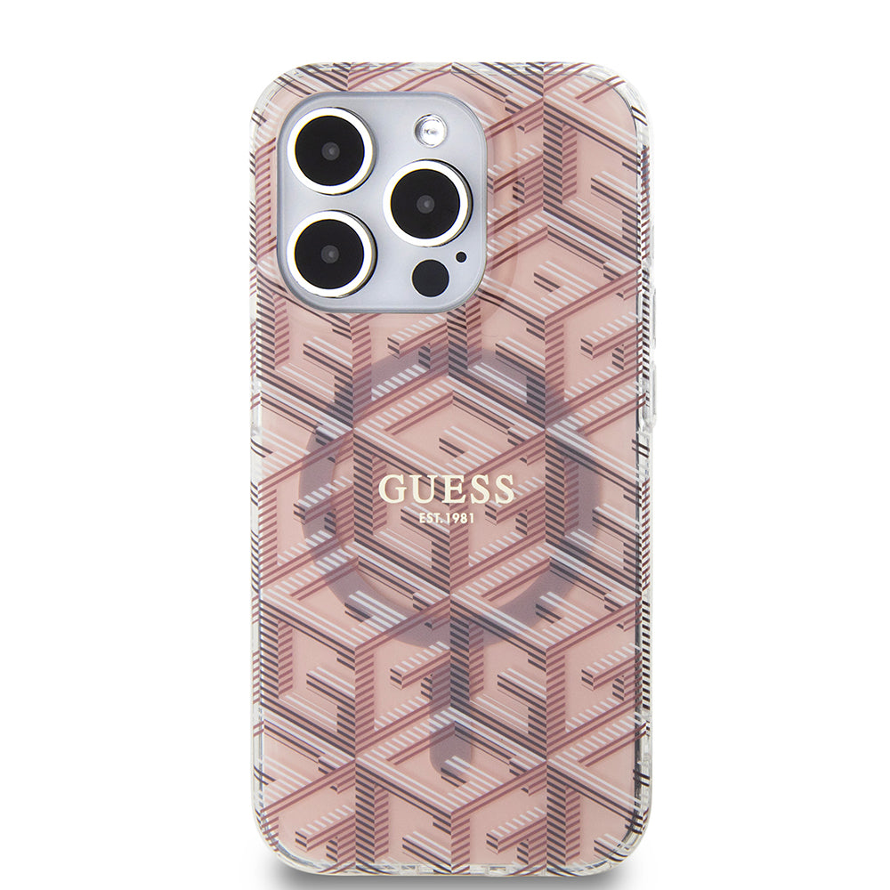 Husa MagSafe pentru Apple iPhone 15 Pro Max, Guess, IML Gcube, Roz