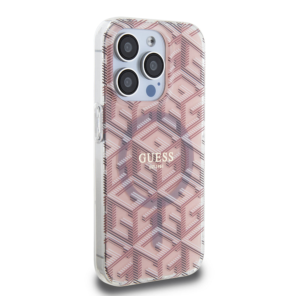 Husa MagSafe pentru Apple iPhone 15 Pro Max, Guess, IML Gcube, Roz
