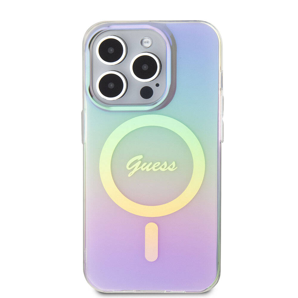 Husa MagSafe pentru Apple iPhone 15 Pro Max, Guess, IML Iridescent, Mov