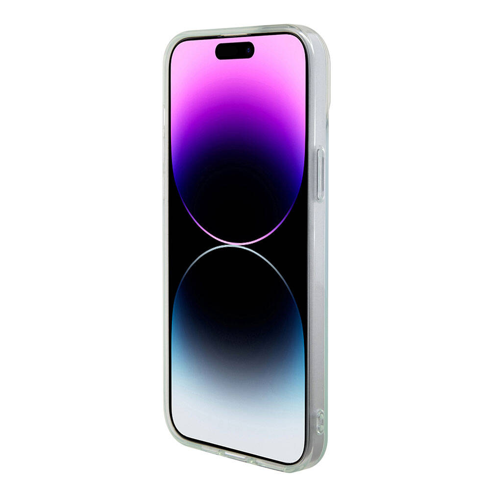 Husa MagSafe pentru Apple iPhone 15 Pro Max, Guess, IML Iridescent, Turcoaz