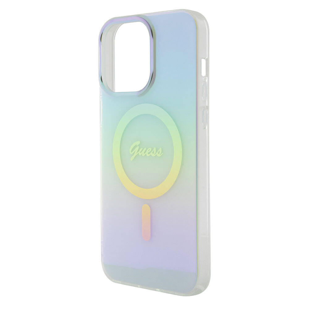 Husa MagSafe pentru Apple iPhone 15 Pro Max, Guess, IML Iridescent, Turcoaz