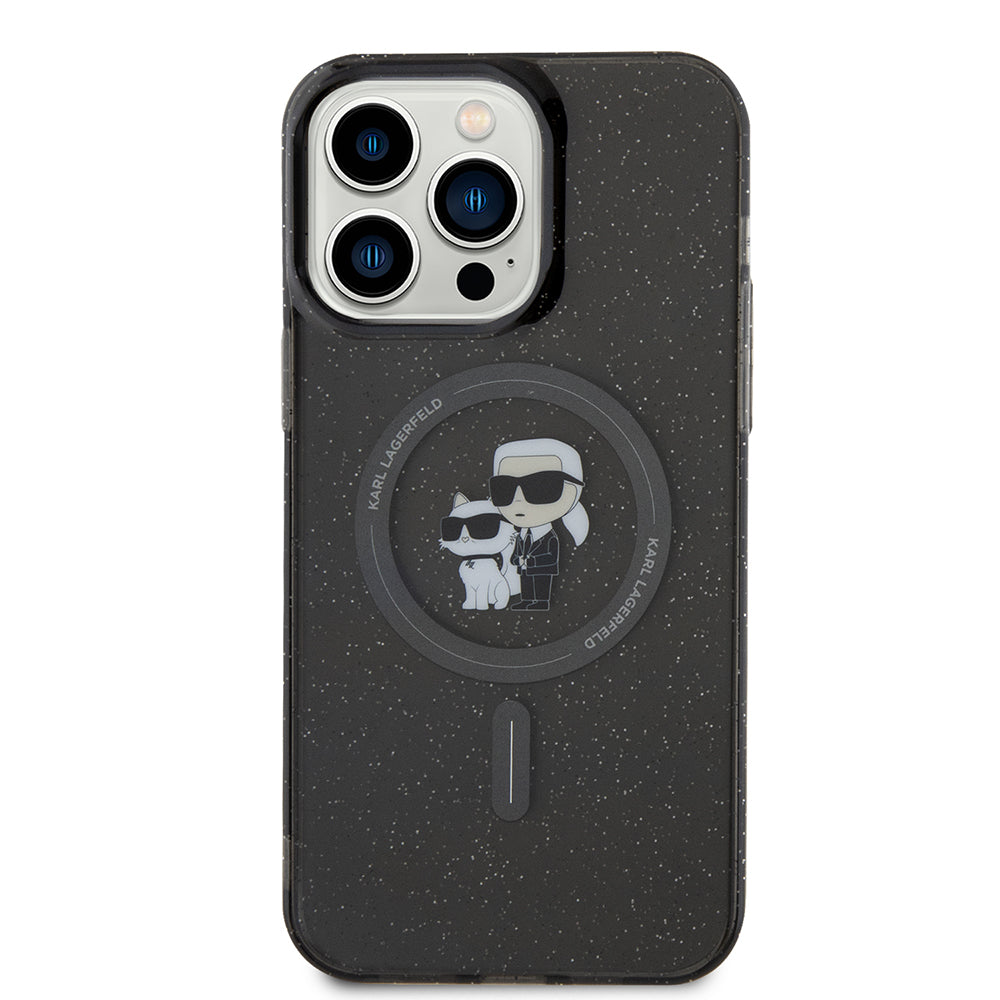 Husa MagSafe pentru Apple iPhone 15 Pro Max, Karl Lagerfeld, Glitter Karl & Choupette, Neagra