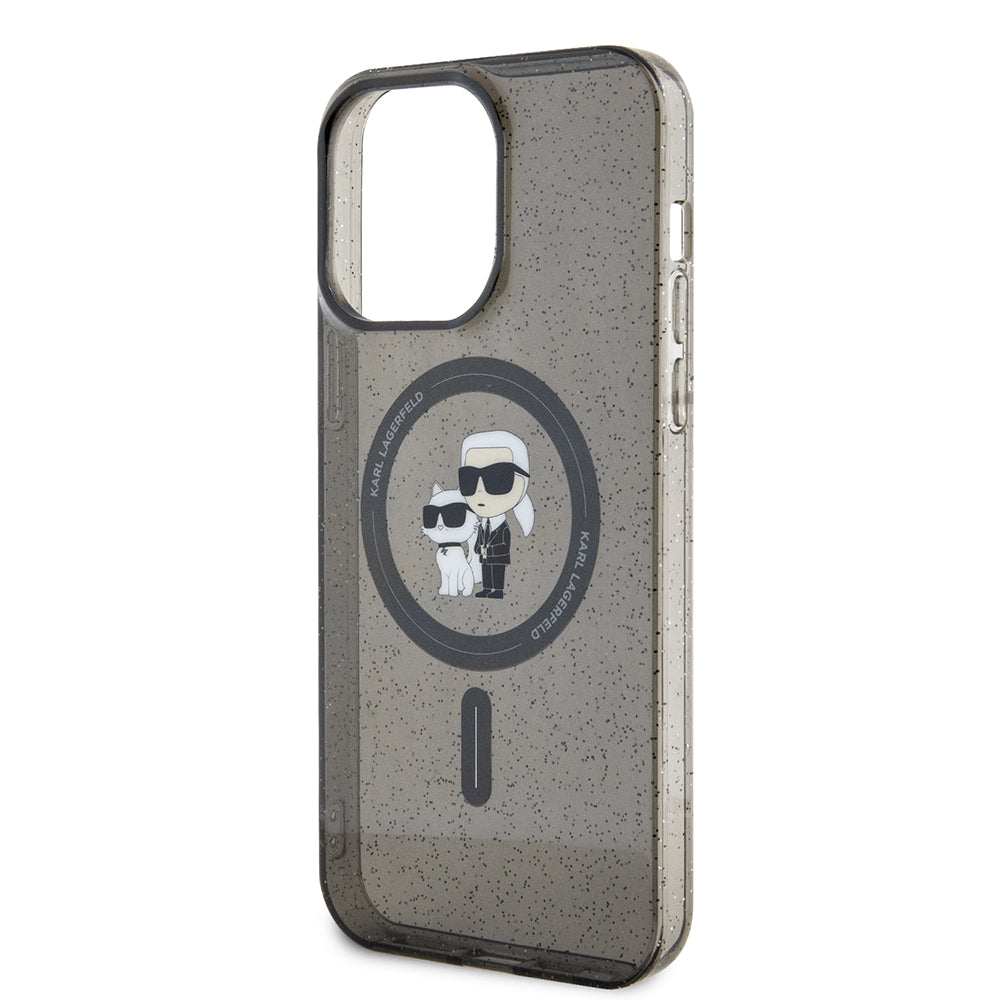 Husa MagSafe pentru Apple iPhone 15 Pro Max, Karl Lagerfeld, Glitter Karl & Choupette, Neagra