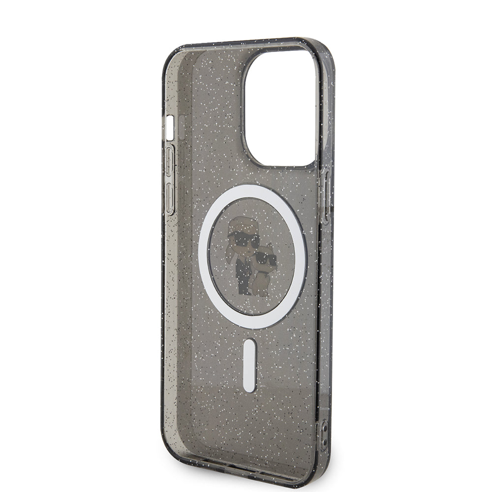 Husa MagSafe pentru Apple iPhone 15 Pro Max, Karl Lagerfeld, Glitter Karl & Choupette, Neagra
