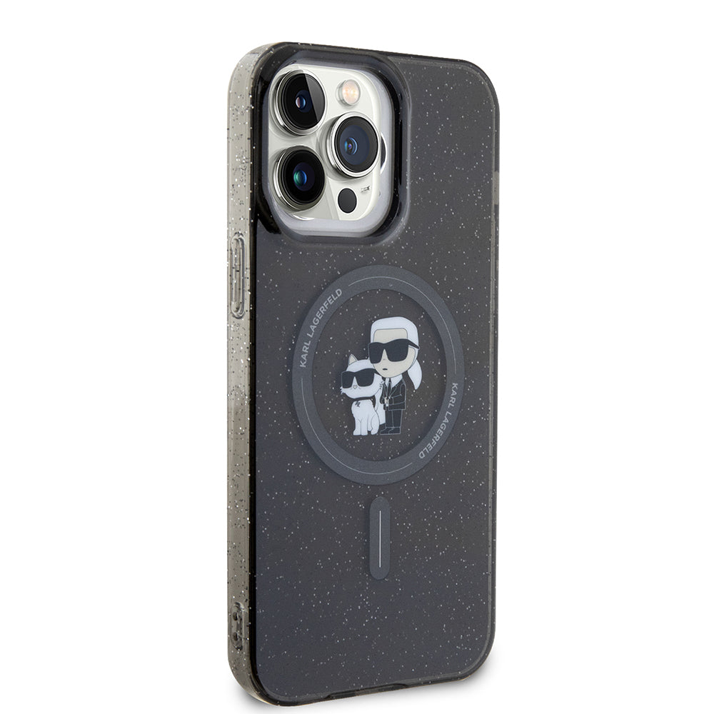 Husa MagSafe pentru Apple iPhone 15 Pro Max, Karl Lagerfeld, Glitter Karl & Choupette, Neagra