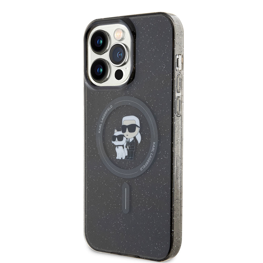 Husa MagSafe pentru Apple iPhone 15 Pro Max, Karl Lagerfeld, Glitter Karl & Choupette, Neagra