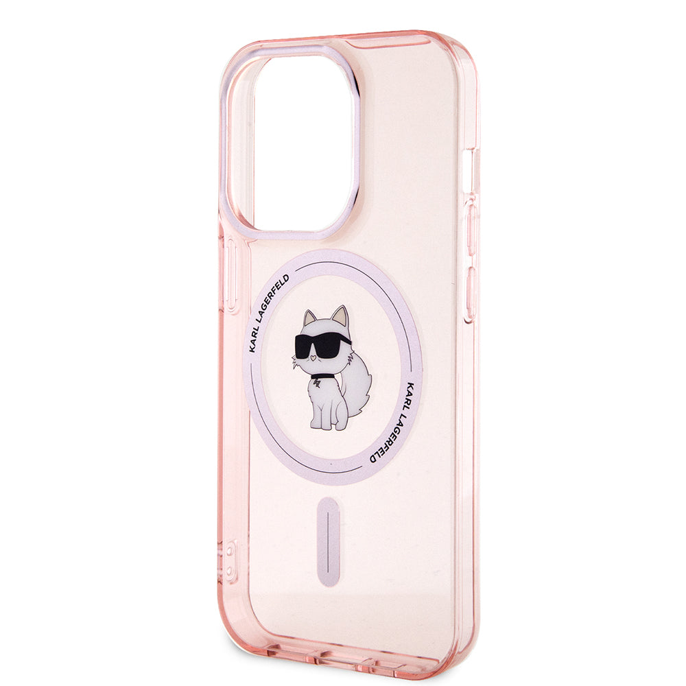 Husa MagSafe pentru Apple iPhone 15 Pro Max, Karl Lagerfeld, IML Choupette, Roz