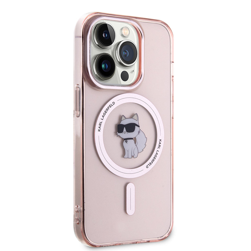 Husa MagSafe pentru Apple iPhone 15 Pro Max, Karl Lagerfeld, IML Choupette, Roz