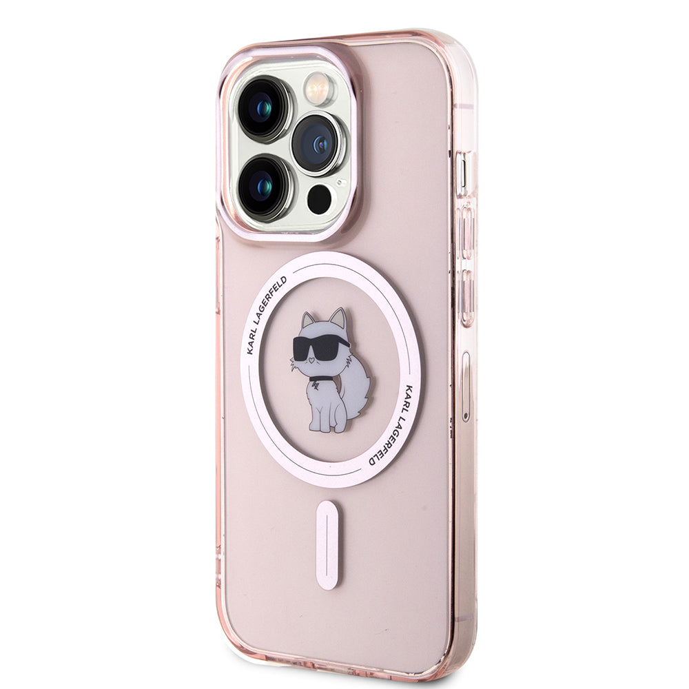 Husa MagSafe pentru Apple iPhone 15 Pro Max, Karl Lagerfeld, IML Choupette, Roz