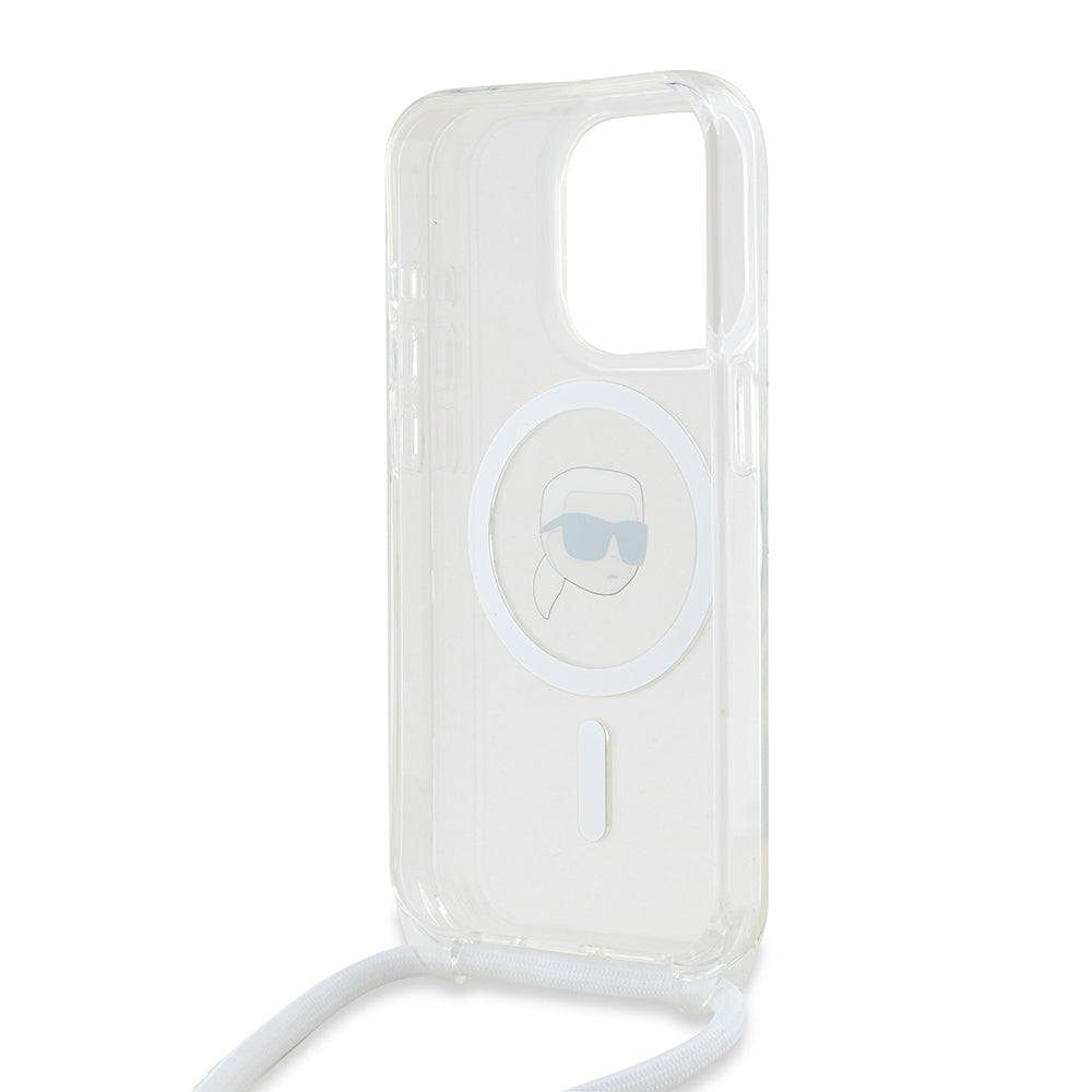 Husa MagSafe pentru Apple iPhone 15 Pro Max, Karl Lagerfeld, IML Crossbody Karl's Head, Transparenta
