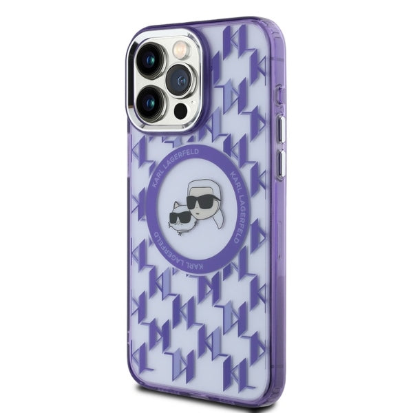 Husa MagSafe pentru Apple iPhone 15 Pro Max, Karl Lagerfeld, IML Monogram Karl & Choupette's Heads, Mov